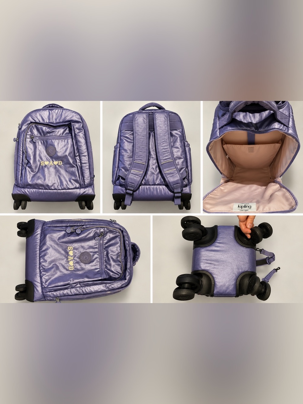 Kipling Metallic Purple Rolling Backpack – 17 Inches 💜🎒